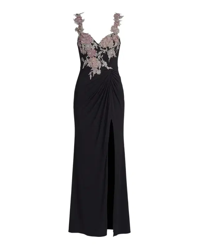Crystal Floral-Embroidered Jersey Gown