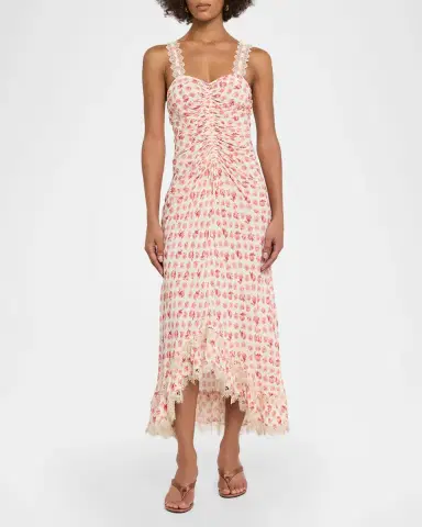 Cinq à Sept Stevie Ikat Roses Lace-Trim Midi Dress | Thumbnail 2 Cinq à Sept Stevie Ikat Roses Lace-Trim Midi Dress | Thumbnail 2