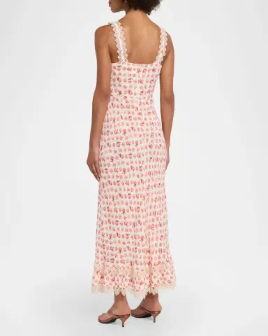Cinq à Sept Stevie Ikat Roses Lace-Trim Midi Dress | Thumbnail 3 Cinq à Sept Stevie Ikat Roses Lace-Trim Midi Dress | Thumbnail 3