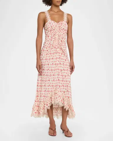 Cinq à Sept Stevie Ikat Roses Lace-Trim Midi Dress | Thumbnail 4 Cinq à Sept Stevie Ikat Roses Lace-Trim Midi Dress | Thumbnail 4