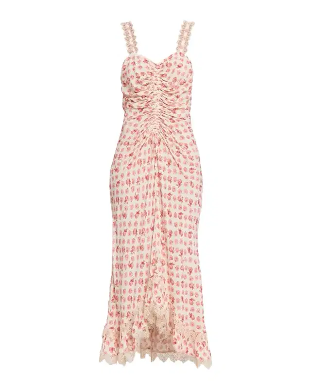 Stevie Ikat Roses Lace-Trim Midi Dress