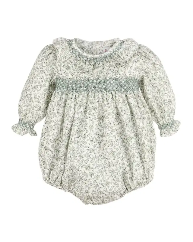 Luli & Me Girl 's Smocked Floral Cotton Bubble Romper, Size 6M-18M
