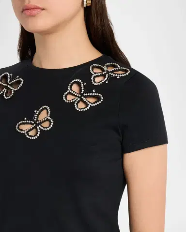 Alice + Olivia Cindy Embellished Butterfly Cropped T-Shirt | Thumbnail 4 Alice + Olivia Cindy Embellished Butterfly Cropped T-Shirt | Thumbnail 4