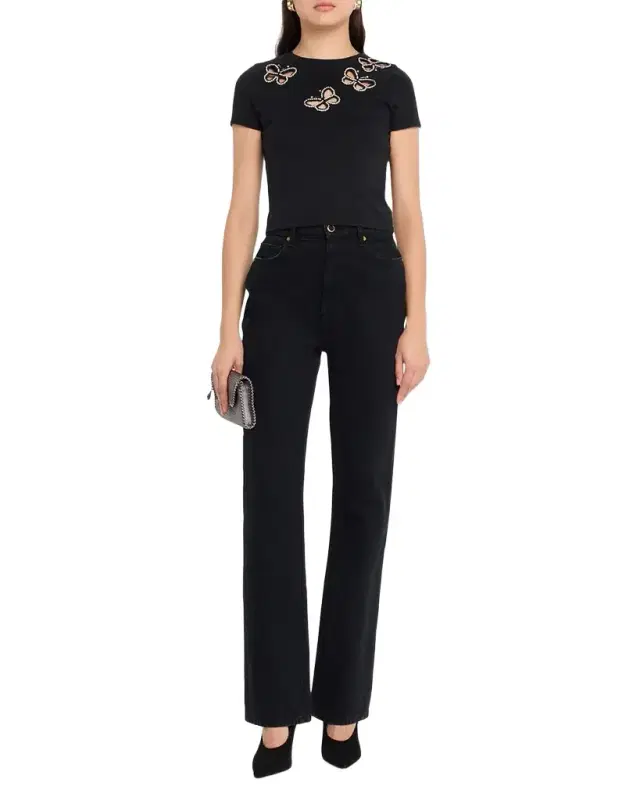 Cindy Embellished Butterfly Cropped T-Shirt
