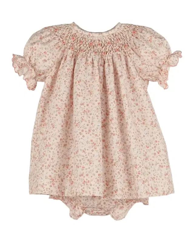 Luli & Me Girl 's Honeycomb Smocked Floral Dress & Bloomers Set, Size 6M-24M