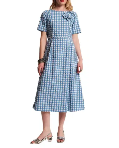 Frances Valentine Michelle Flower-Embellished Gingham Midi Dress | Thumbnail 1 Frances Valentine Michelle Flower-Embellished Gingham Midi Dress | Thumbnail 1
