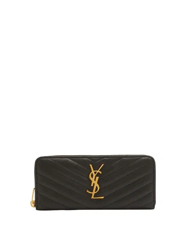 Saint Laurent YSL Monogram Large Zip Wallet in Grained Leather