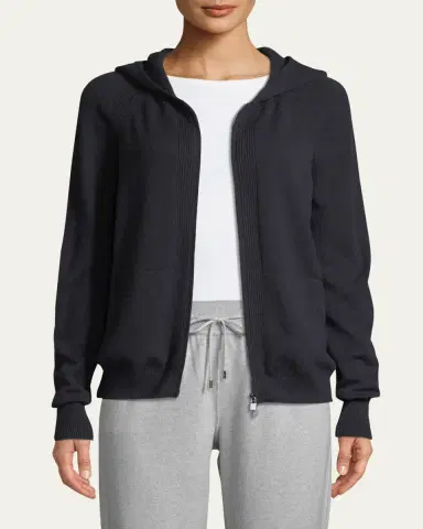 Loro Piana Merano Cashmere Zip-Front Hoodie Sweater | Thumbnail 2