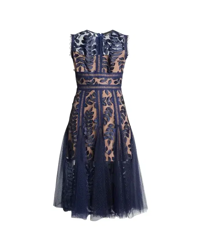 Bronx and Banco Saba Leaf-Appliqué Lace Midi Dress