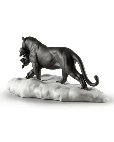 Lladro Black Panther with Cub Figurine | Thumbnail 2