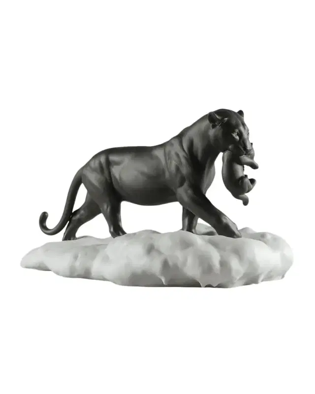 Lladro Black Panther with Cub Figurine