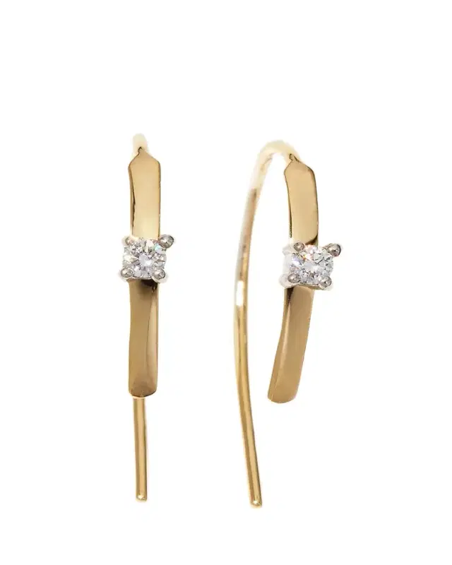 Lana 14K Gold Mini Flat Hooked on Hoop Earrings with Diamonds, 15mm