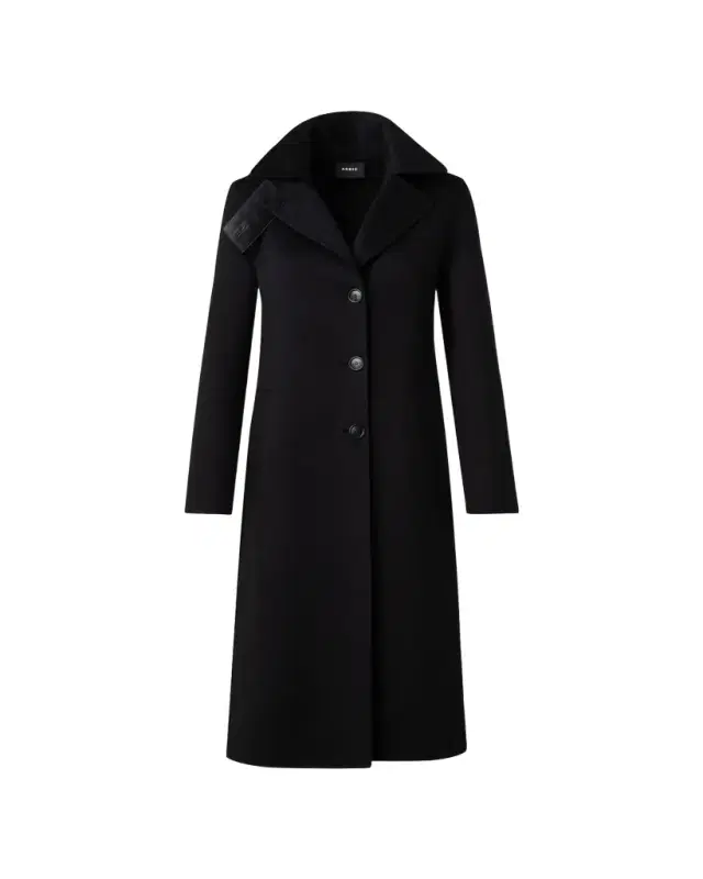 Leather Collar Cashmere Coat