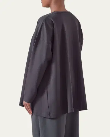 Eskandar Side Panelled Round Neck Long Sleeve T-Shirt (Mid Plus Length) | Thumbnail 3