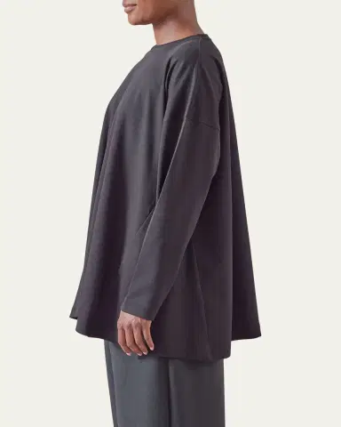 Eskandar Side Panelled Round Neck Long Sleeve T-Shirt (Mid Plus Length) | Thumbnail 4