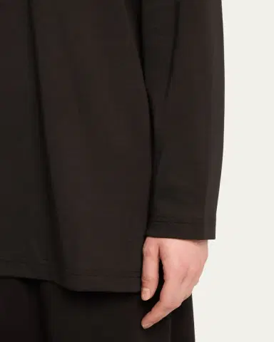Eskandar Side Panelled Round Neck Long Sleeve T-Shirt (Mid Plus Length) | Thumbnail 5