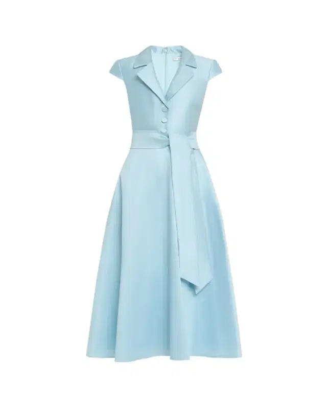 Badgley Mischka Belted Cap-Sleeve Pique Midi Shirtdress