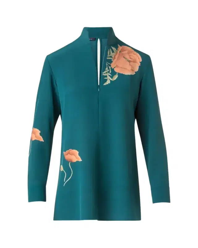 Akris Anemone Print Silk Crepe Tunic