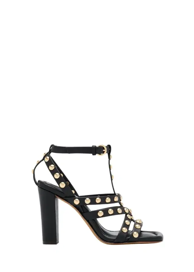 Bijou Studded Caged Block-Heel Sandals