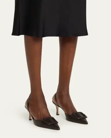 Manolo Blahnik Maysli Leather Buckle Halter Pumps | Thumbnail 12