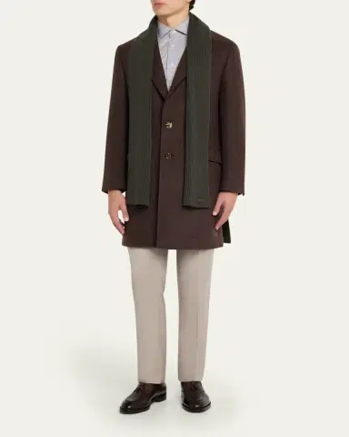Brioni Men's Cashmere Rib Leather-Label Scarf | Thumbnail 2 Brioni Men's Cashmere Rib Leather-Label Scarf | Thumbnail 2