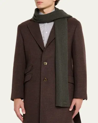 Brioni Men's Cashmere Rib Leather-Label Scarf | Thumbnail 3 Brioni Men's Cashmere Rib Leather-Label Scarf | Thumbnail 3