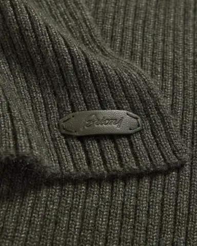 Brioni Men's Cashmere Rib Leather-Label Scarf | Thumbnail 4 Brioni Men's Cashmere Rib Leather-Label Scarf | Thumbnail 4