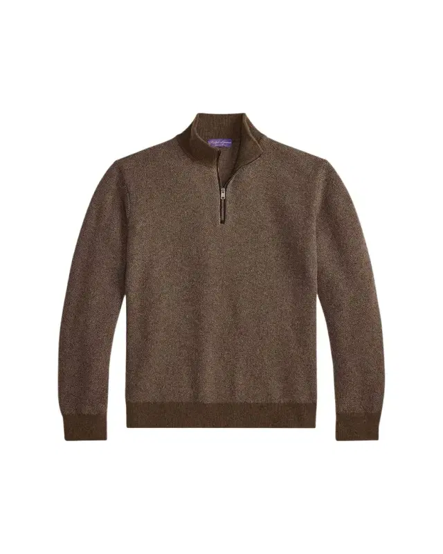 Men's Birdseye Cashmere Half-Zip Mock Neck Sweater
