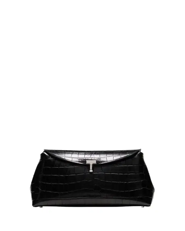 Toteme T-Lock Croc-Embossed Leather Clutch Bag