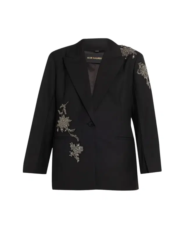 Lariz Single-Button Crystal Applique Jacket
