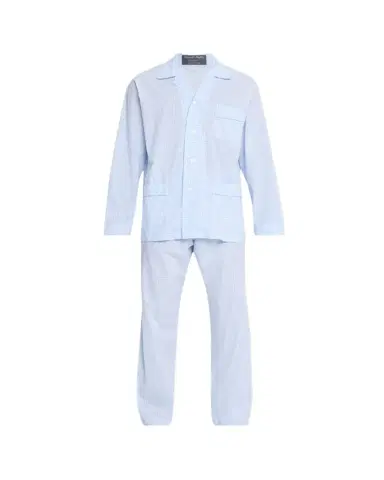 Bergdorf Goodman Men's Cotton and Linen Micro-Check Long Pajama Set | Thumbnail 1 Bergdorf Goodman Men's Cotton and Linen Micro-Check Long Pajama Set | Thumbnail 1