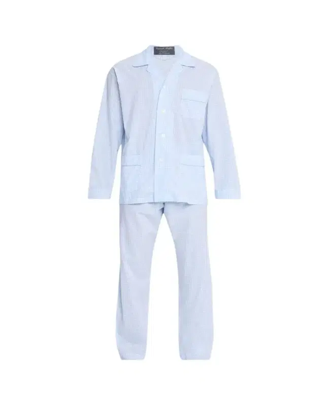 Bergdorf Goodman Men's Cotton and Linen Micro-Check Long Pajama Set