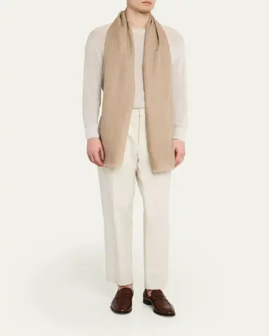 PIACENZA 1733 Men's Cashmere Eyelash Fringe Solid Scarf | Thumbnail 2