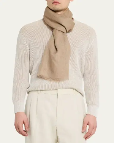 PIACENZA 1733 Men's Cashmere Eyelash Fringe Solid Scarf | Thumbnail 3