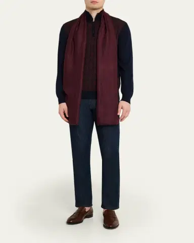 PIACENZA 1733 Men's Cashmere Eyelash Fringe Solid Scarf | Thumbnail 2 PIACENZA 1733 Men's Cashmere Eyelash Fringe Solid Scarf | Thumbnail 2