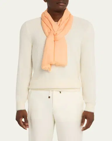 PIACENZA 1733 Men's Cashmere and Modal Eyelash-Fringe Solid Scarf | Thumbnail 3