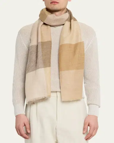 PIACENZA 1733 Men's Cashmere Maxi-Check Eyelash Fringe Scarf | Thumbnail 3 PIACENZA 1733 Men's Cashmere Maxi-Check Eyelash Fringe Scarf | Thumbnail 3
