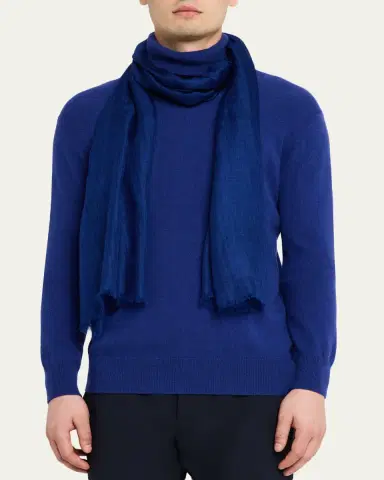 PIACENZA 1733 Men's Cashmere Eyelash Fringe Solid Scarf | Thumbnail 3 PIACENZA 1733 Men's Cashmere Eyelash Fringe Solid Scarf | Thumbnail 3