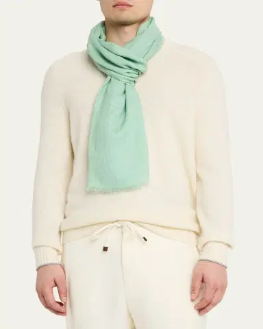 PIACENZA 1733 Men's Cashmere and Modal Eyelash-Fringe Solid Scarf | Thumbnail 3