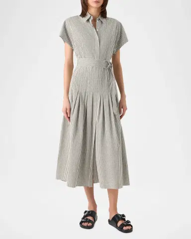 Akris punto Cap-Sleeve Belted Cotton Poplin Pleated Midi Shirtdress | Thumbnail 2 Akris punto Cap-Sleeve Belted Cotton Poplin Pleated Midi Shirtdress | Thumbnail 2