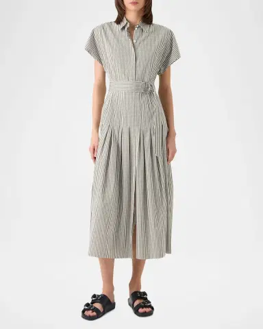 Akris punto Cap-Sleeve Belted Cotton Poplin Pleated Midi Shirtdress | Thumbnail 6 Akris punto Cap-Sleeve Belted Cotton Poplin Pleated Midi Shirtdress | Thumbnail 6