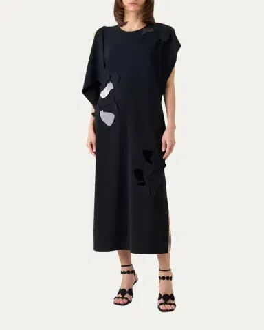 Akris punto Sleeveless Asymmetric Draped Papercut Flower Crepe Midi Dress | Thumbnail 2 Akris punto Sleeveless Asymmetric Draped Papercut Flower Crepe Midi Dress | Thumbnail 2