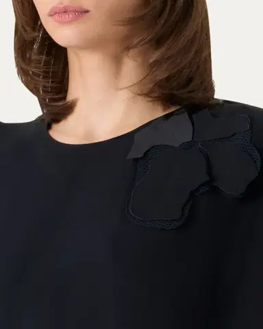 Akris punto Sleeveless Asymmetric Draped Papercut Flower Crepe Midi Dress | Thumbnail 5 Akris punto Sleeveless Asymmetric Draped Papercut Flower Crepe Midi Dress | Thumbnail 5