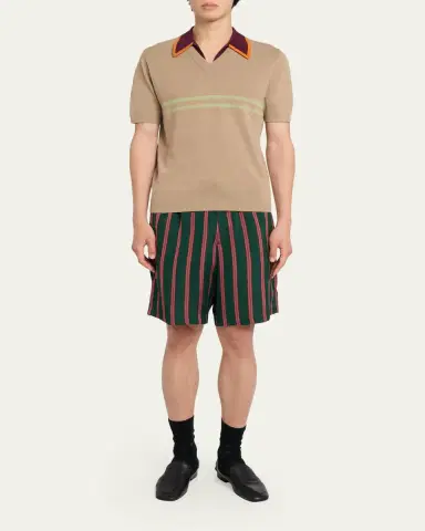 Dries Van Noten Men's Contrast-Trim Knit Polo Sweater | Thumbnail 2 Dries Van Noten Men's Contrast-Trim Knit Polo Sweater | Thumbnail 2