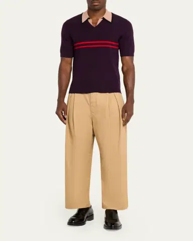 Dries Van Noten Men's Contrast-Trim Knit Polo Sweater | Thumbnail 6 Dries Van Noten Men's Contrast-Trim Knit Polo Sweater | Thumbnail 6