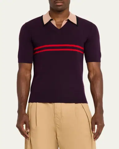 Dries Van Noten Men's Contrast-Trim Knit Polo Sweater | Thumbnail 8 Dries Van Noten Men's Contrast-Trim Knit Polo Sweater | Thumbnail 8