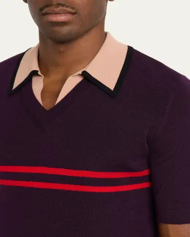 Dries Van Noten Men's Contrast-Trim Knit Polo Sweater | Thumbnail 9 Dries Van Noten Men's Contrast-Trim Knit Polo Sweater | Thumbnail 9