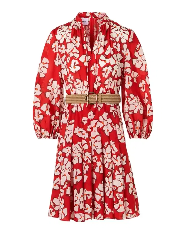 Akris punto Papercut Flower-Print Crepe Balloon-Sleeve Belted Dress