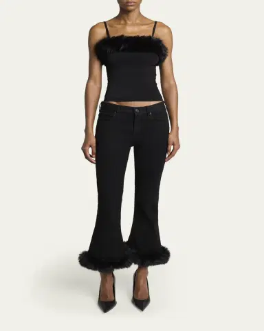 Balenciaga Faux-Fur Trim Denim Kickflare Capri Pants | Thumbnail 2 Balenciaga Faux-Fur Trim Denim Kickflare Capri Pants | Thumbnail 2