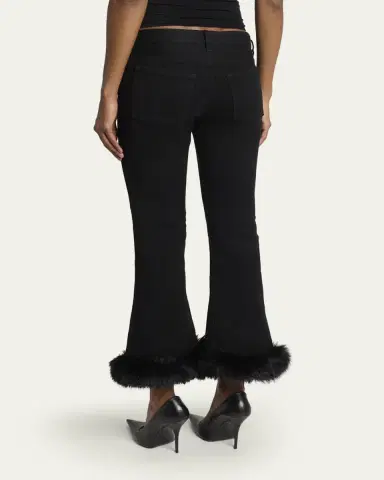 Balenciaga Faux-Fur Trim Denim Kickflare Capri Pants | Thumbnail 3 Balenciaga Faux-Fur Trim Denim Kickflare Capri Pants | Thumbnail 3